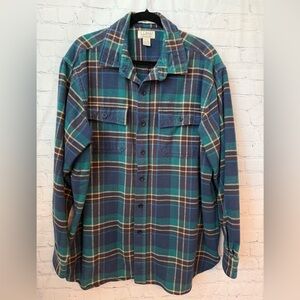 L.L. Bean traditional fit Chamois Cloth shirt in blue & green plaid size XL